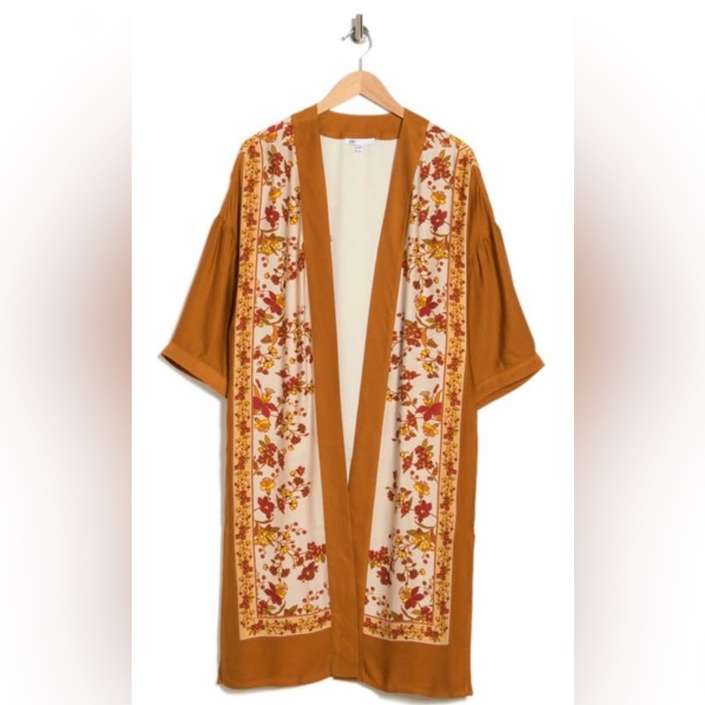 Floral Kimono Cardigan in Brown and Cream